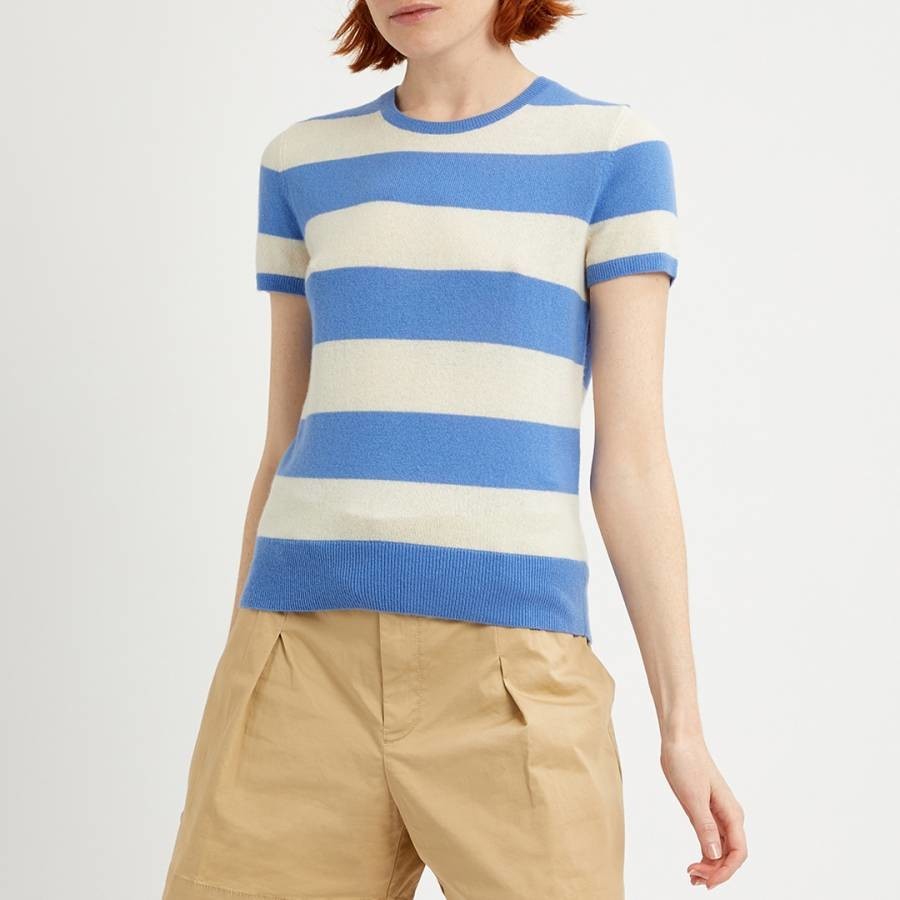 Blue/Cream Stripe Cashmere T-Shirt