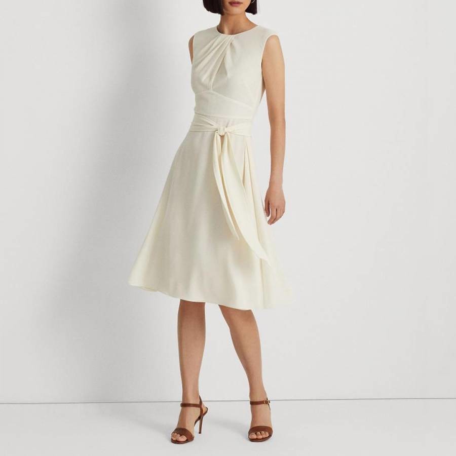 Cream Sleeveless Stretch Midi Dress