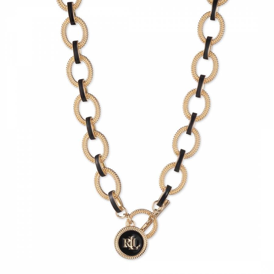 Gold Jet Black Link Collar W/ Charm Necklace