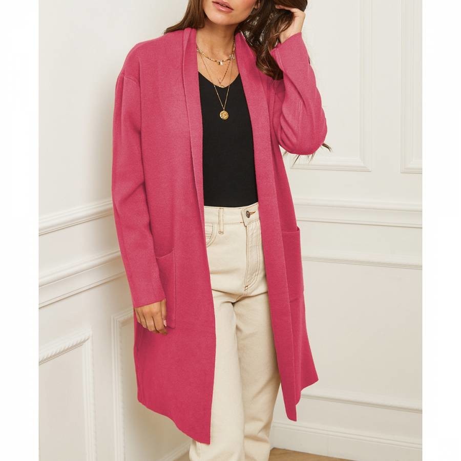 Fuschia Longline Cashmere Blend Cardigan