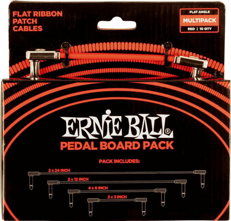 Ernie Ball Flat Ribbon Patch Cables Pedalboard Red 15 cm-30 cm-60 cm-7,5 cm Angled - Angled