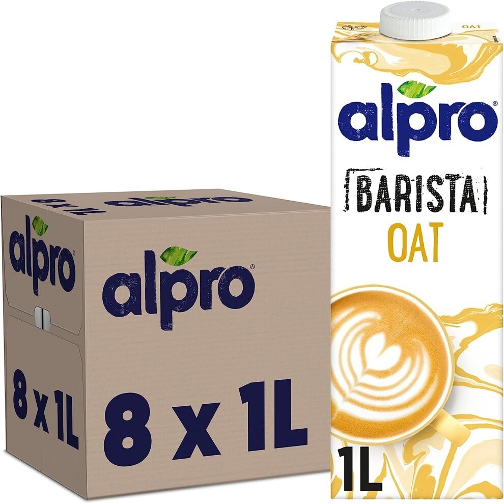 Alpro Barista Foamable Oat Plant-Based Long Life Drink, Vegan & Dairy Free, 1L (Pack of 8) Packaging may vary
