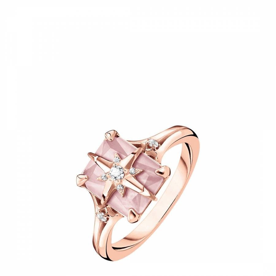 18K Rose Gold Plating 925 Sterling Silver Pink Stone With Star Ring
