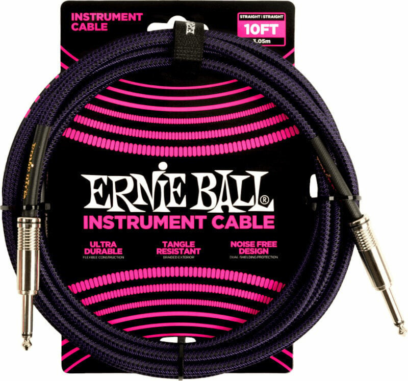 Ernie Ball Braided Straight Straight Inst Cable Black-Violet 3 m Straight - Angled
