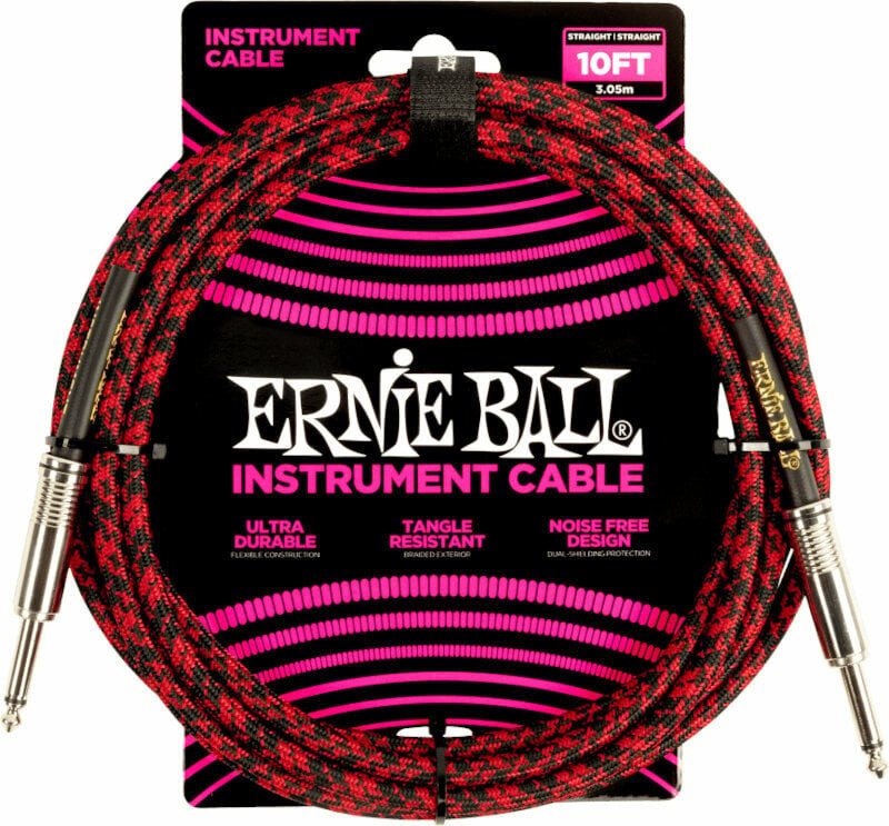 Ernie Ball Braided Straight Straight Inst Cable Black-Red 3 m Straight - Angled