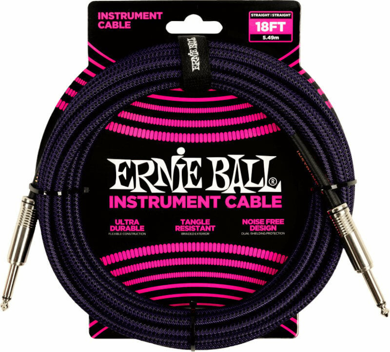 Ernie Ball Braided Straight Straight Inst Cable Black-Violet 5,5 m Straight - Straight