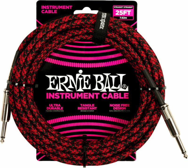 Ernie Ball Braided Straight Straight Inst Cable Black-Red 7,5 m Straight - Straight