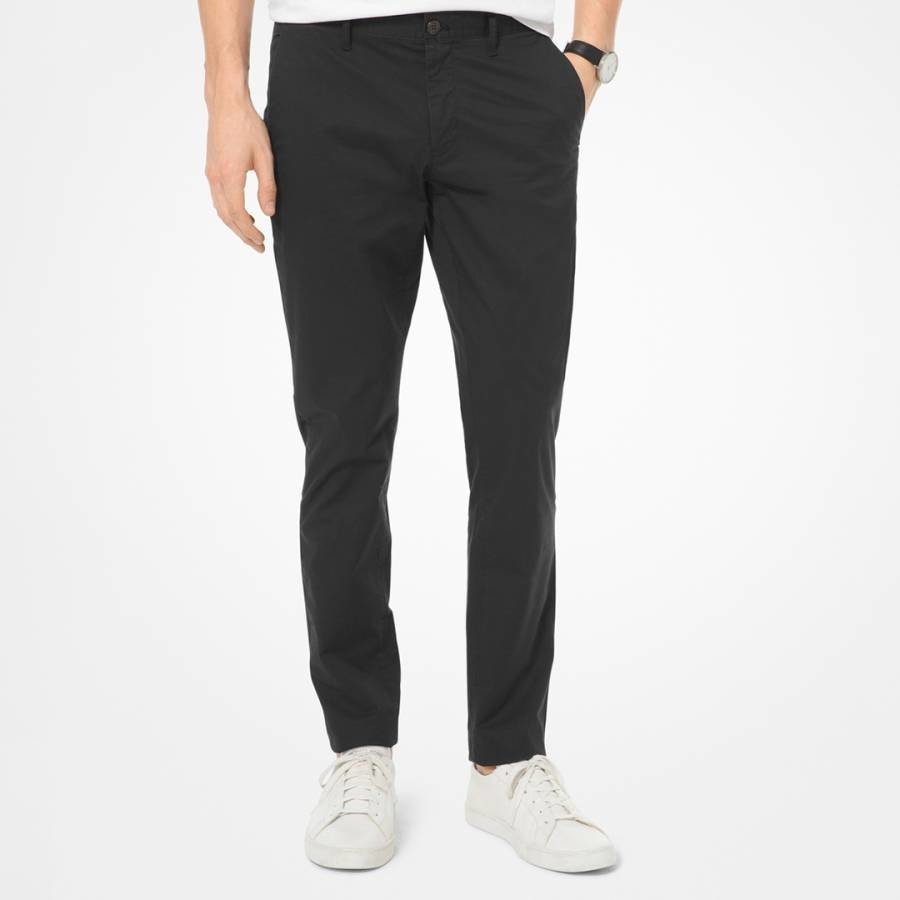 Black Tapered Cotton Blend Chinos