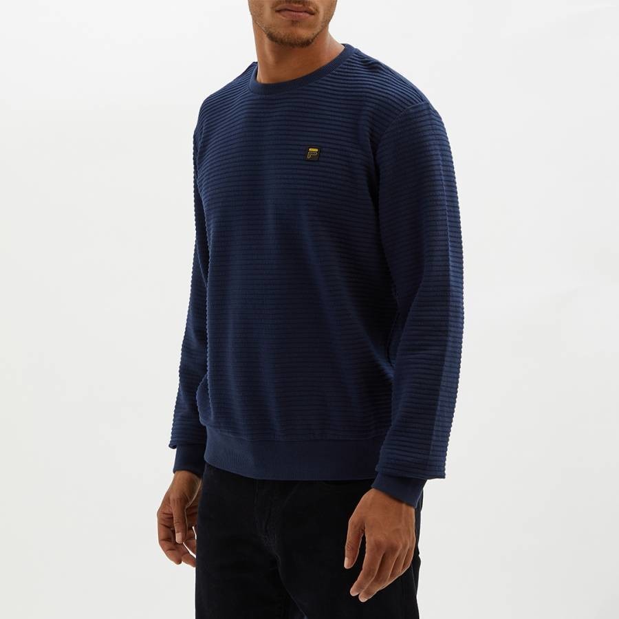 Navy Luca Pleated Cotton Blend Sweatshirt