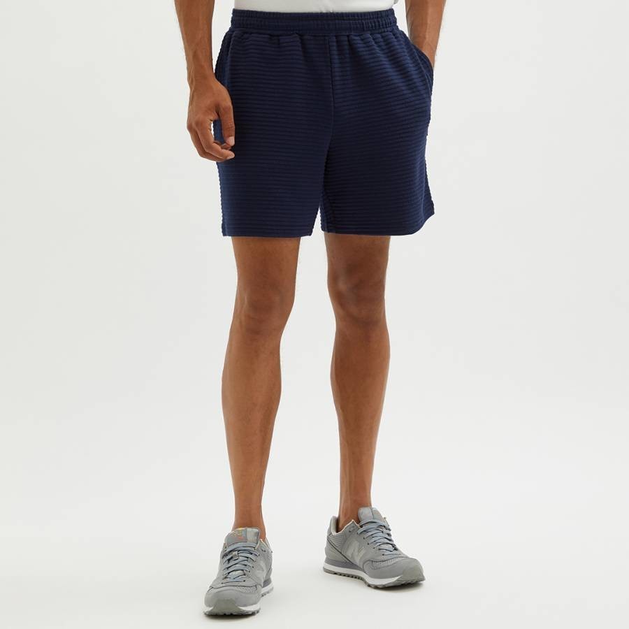 Navy Ghio Pleated Cotton Blend Shorts