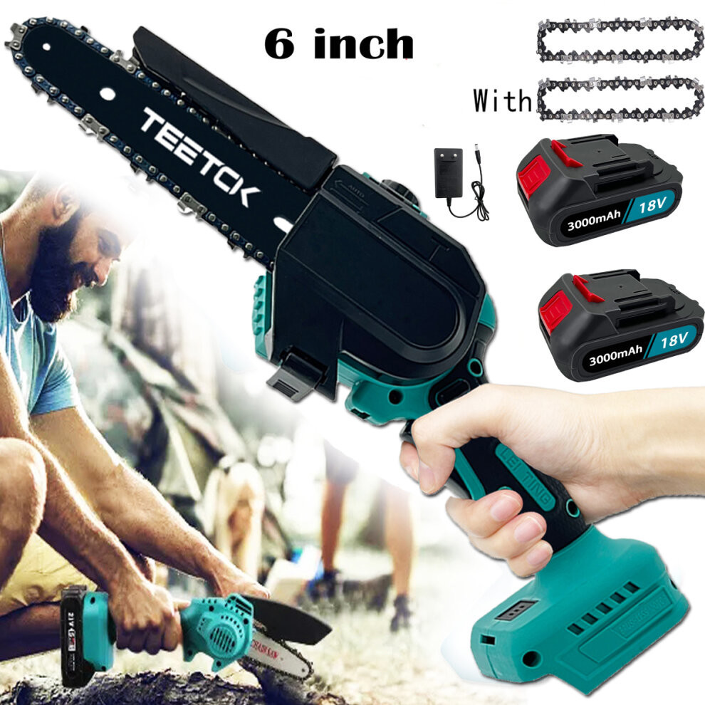 6-Inch Coldless Mini Chainsaw +2x3.0A Battery +Charger+2 Saw Chains-Makita Compatible