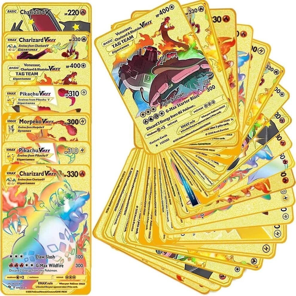 55pcs For Pokemon Card Metal Gold Mint Vmax Gx Energy Card Charizard Collection