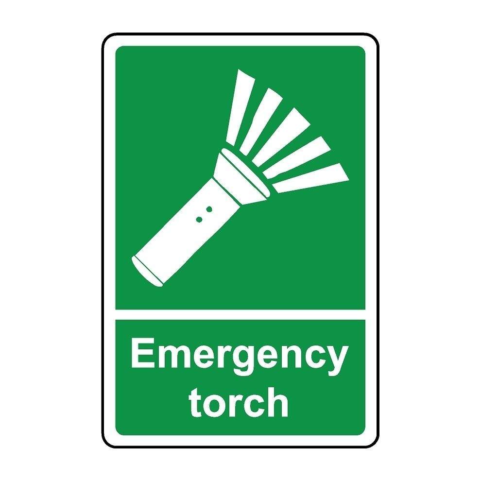 Emergency torch safety sign - Self adhesive sticker - 100mm x 150mm