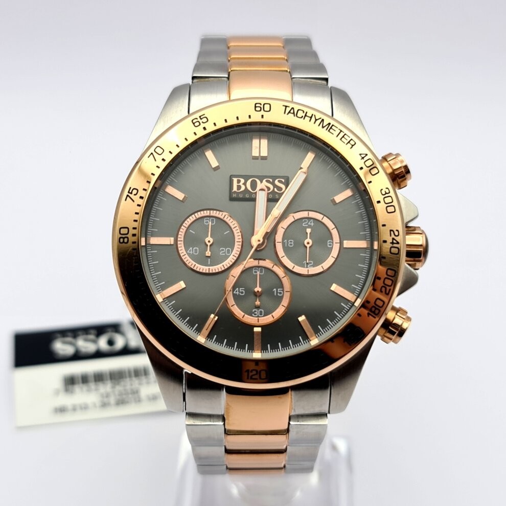 NEW HUGO BOSS IKON 1513339 GOLD SILVER TONE STAINLESS STEEL MENS WATCH