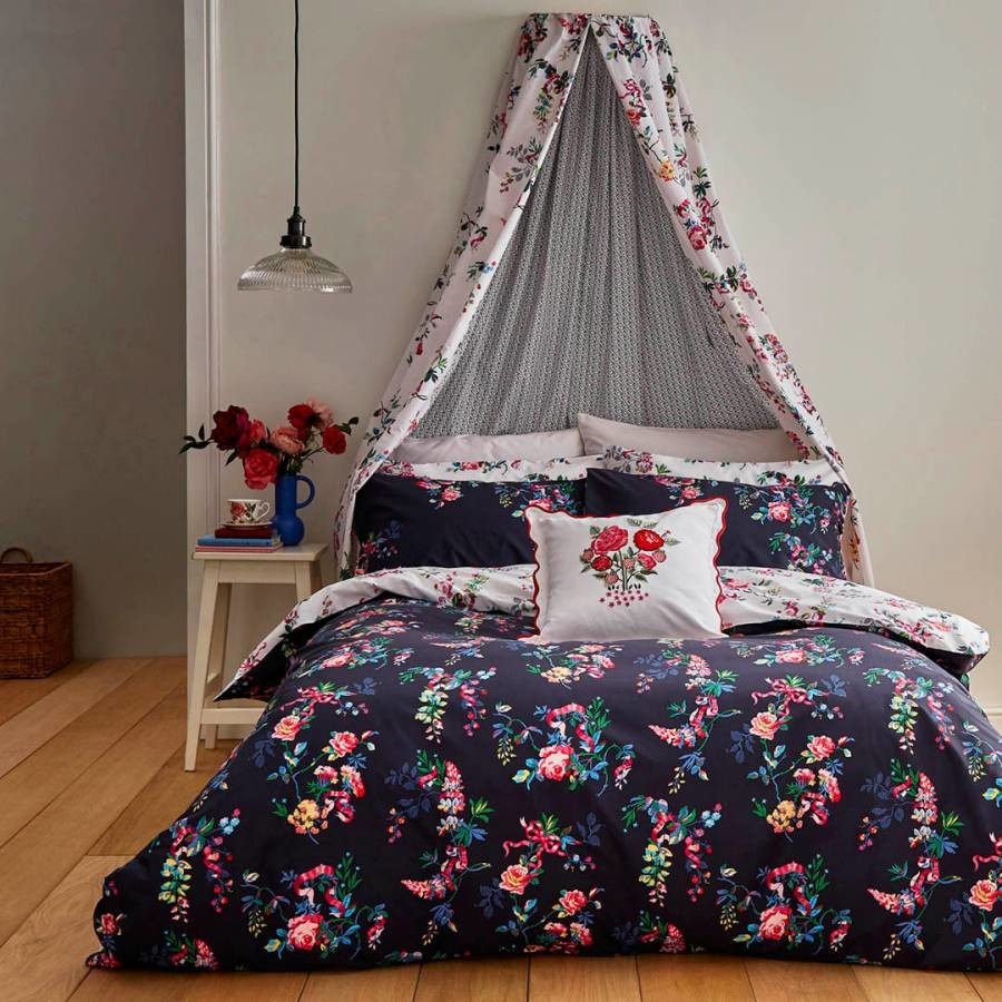 Ribbon Roses Double Bedset Navy