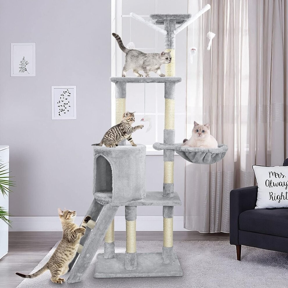 (Grey) Cat Tree Tower Tall Large Cat Scratching Post for Indoor Cats & Kittens 140cm 3 Colors