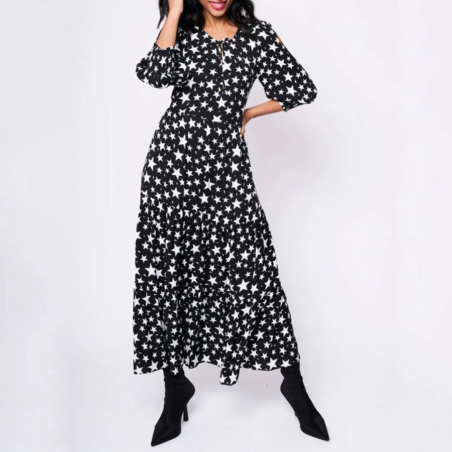 Black/White Star Print Midi Dress