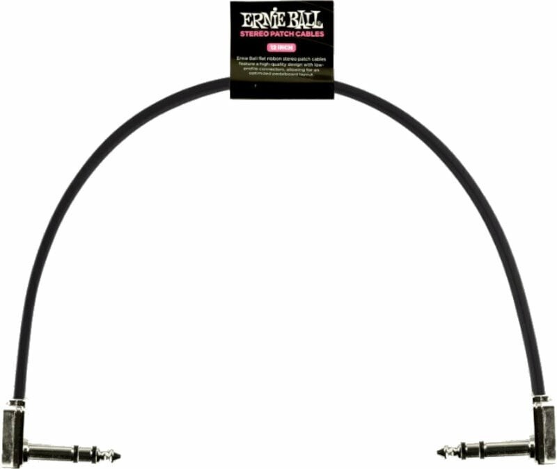 Ernie Ball Flat Ribbon Stereo Patch Cable Black 30 cm Angled - Angled
