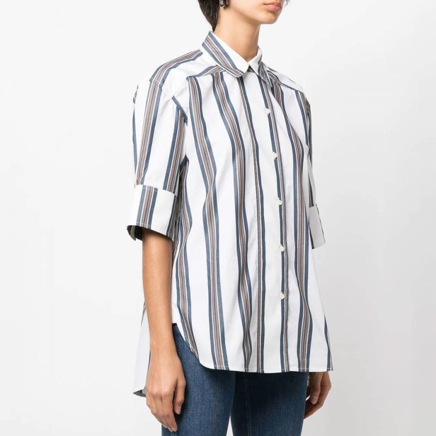 Blue Stripe Short Sleeve Cotton Shirt