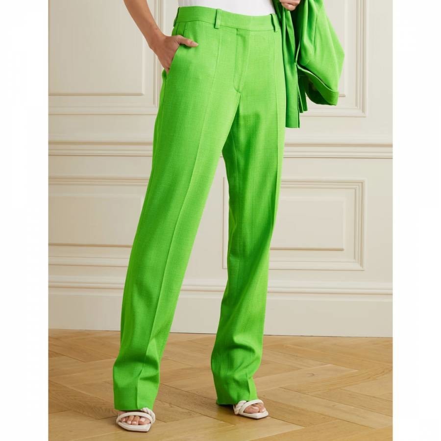 Green Single Pleat Tapered Leg Trousers