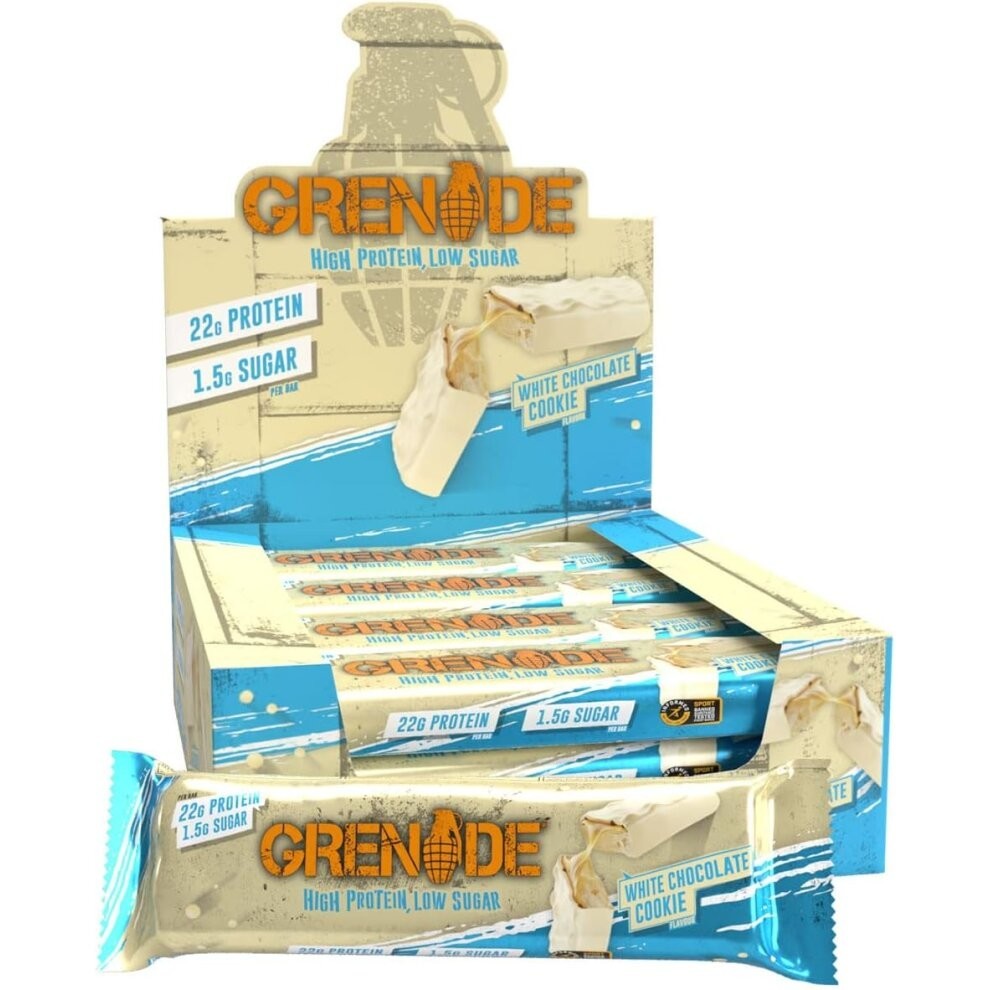 Grenade High Protein, Low Sugar Bar - White Chocolate Cookie, 12 x 60 g