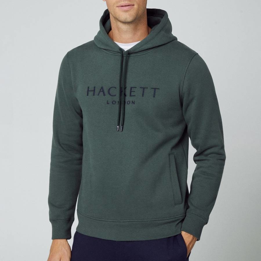 Green Cotton Blend Drawstring Hoodie