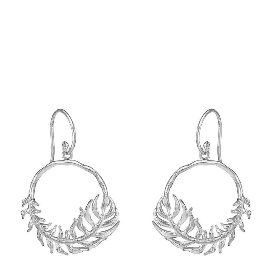 Silver Angel Feather Circle Drop Earrings