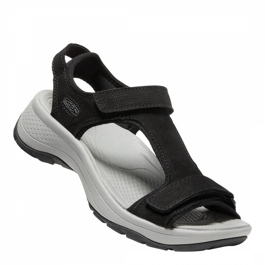 Black Astoria West T-Strap Leather Sandals