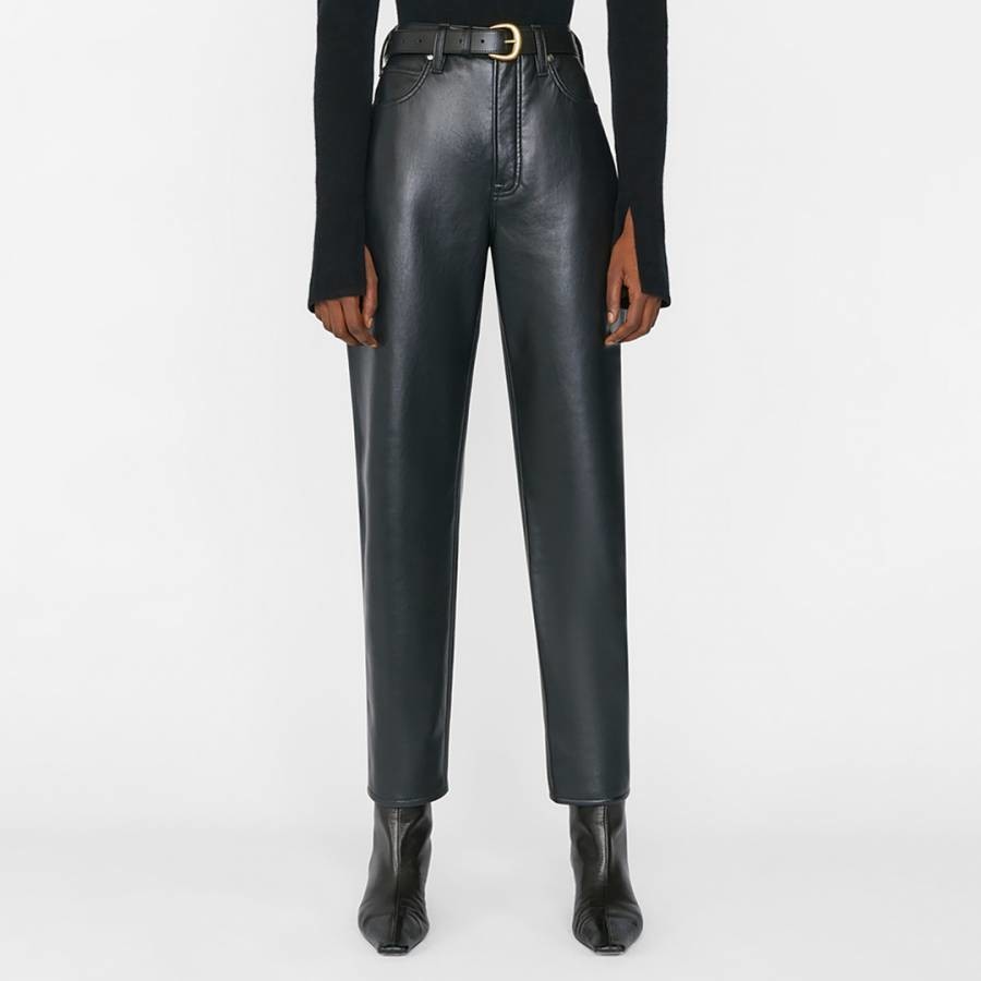 Black Le High N Tight Straight Leather Trousers