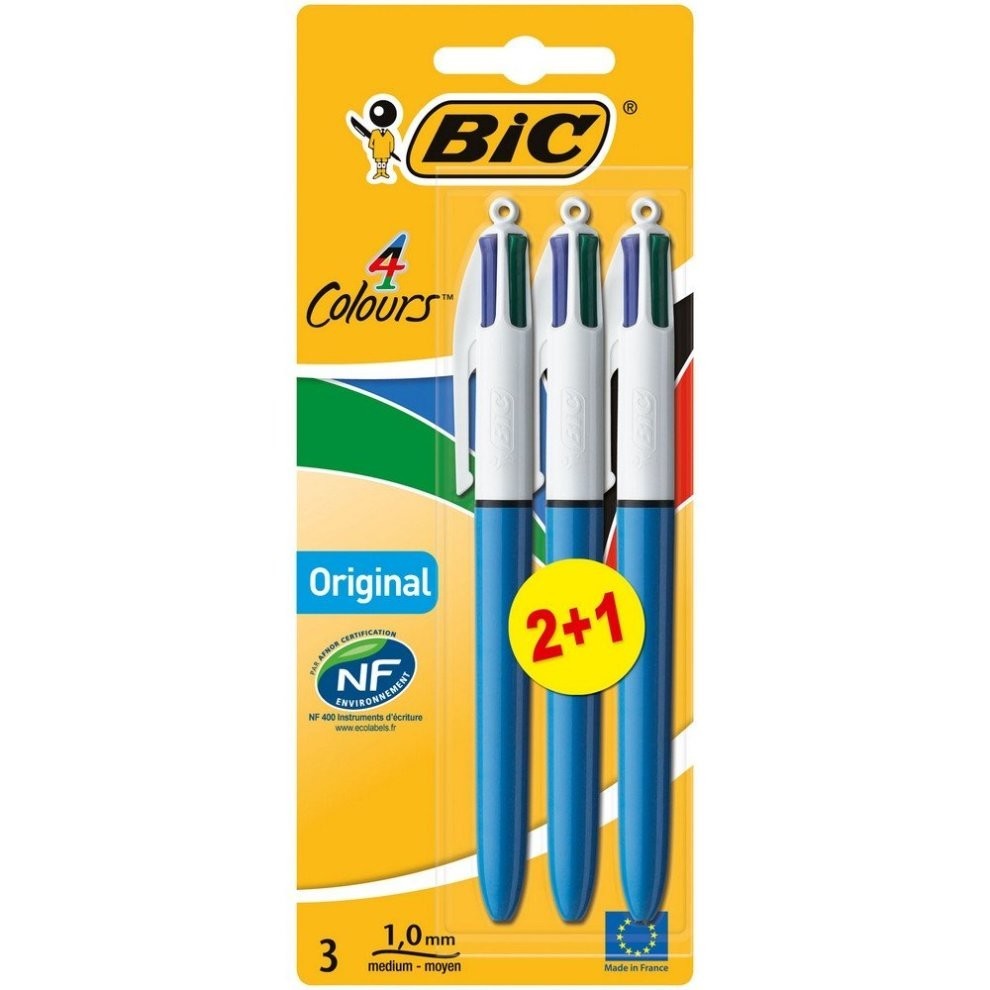 BIC 4 Colours Original Ballpoint Pens Medium Point (1.0 mm) - Pack of 2+1