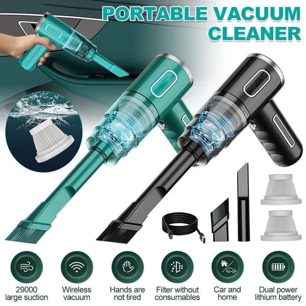 (Black) 29000pa Powerful Car Vacuum Cleaner WetDry Cordless Strong Suction Handheld UK