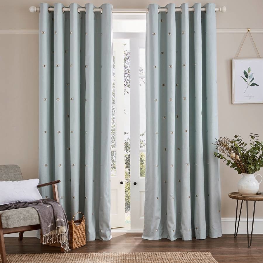 Bee 116x228cm Eyelet Black Out Curtains Duckegg