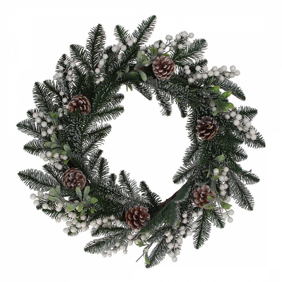 Fir/Berry Cone White Wreath 60cm