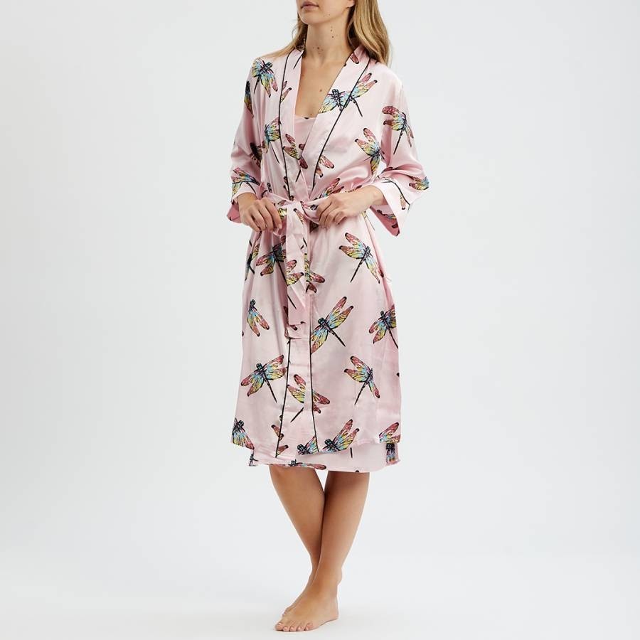 Multi Dragonfly Print Satin Gown