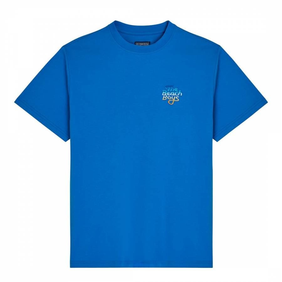 Blue Gradient Embroidered Logo T-Shirt