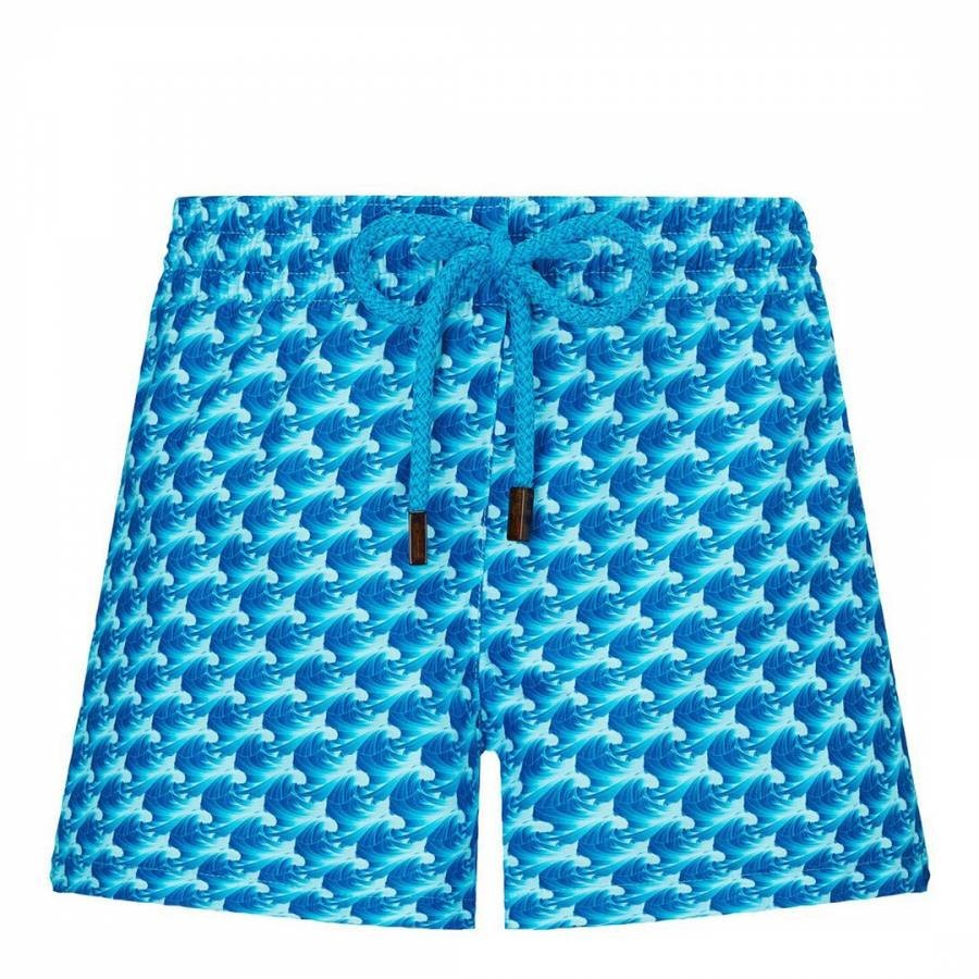 Blue Wave Print Swim Shorts