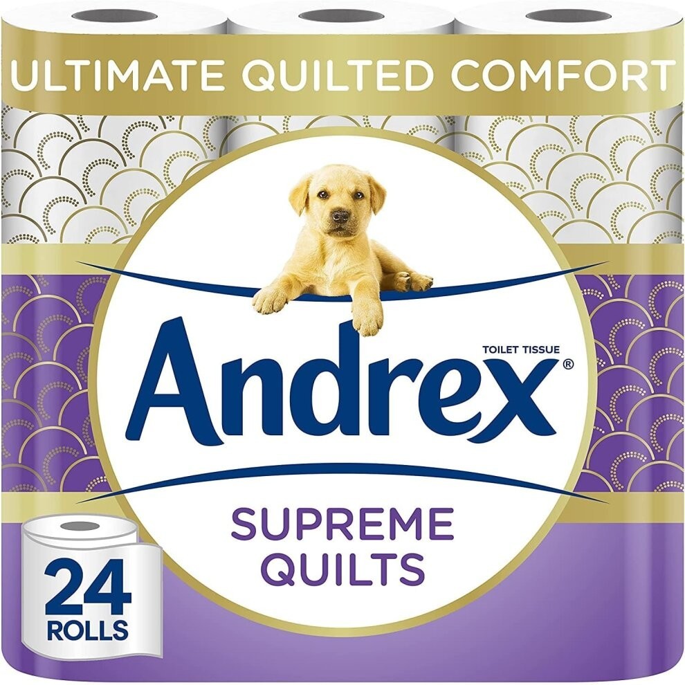 Andrex Supreme Quilts Quilted Toilet Paper Toilet Roll Pack 25% Thicker Than Before to Provide Ultimate Quilted Comfort 24 Count (Pack of 1)