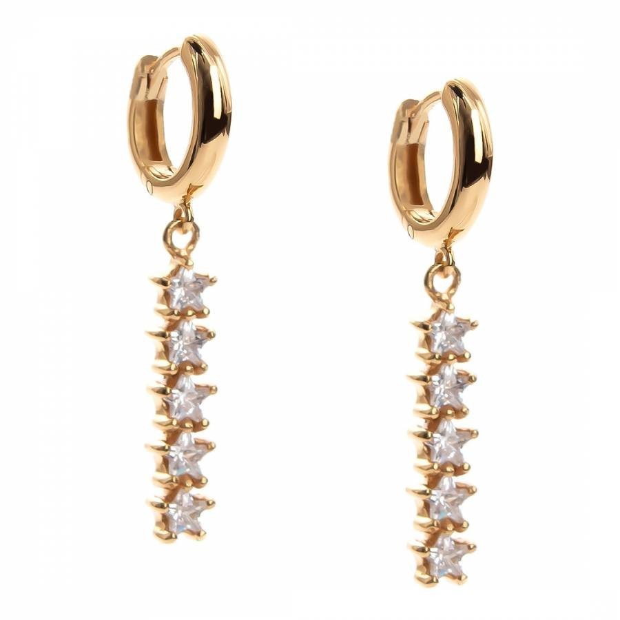 Gold Linear Drop Earrings With Crystal Star Detailing