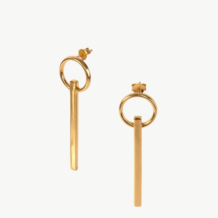 Gold Single Linear Drop Earrings