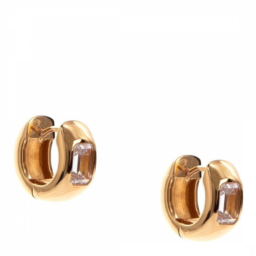 Gold Huggie Earrings With Crystal Stone Detailing