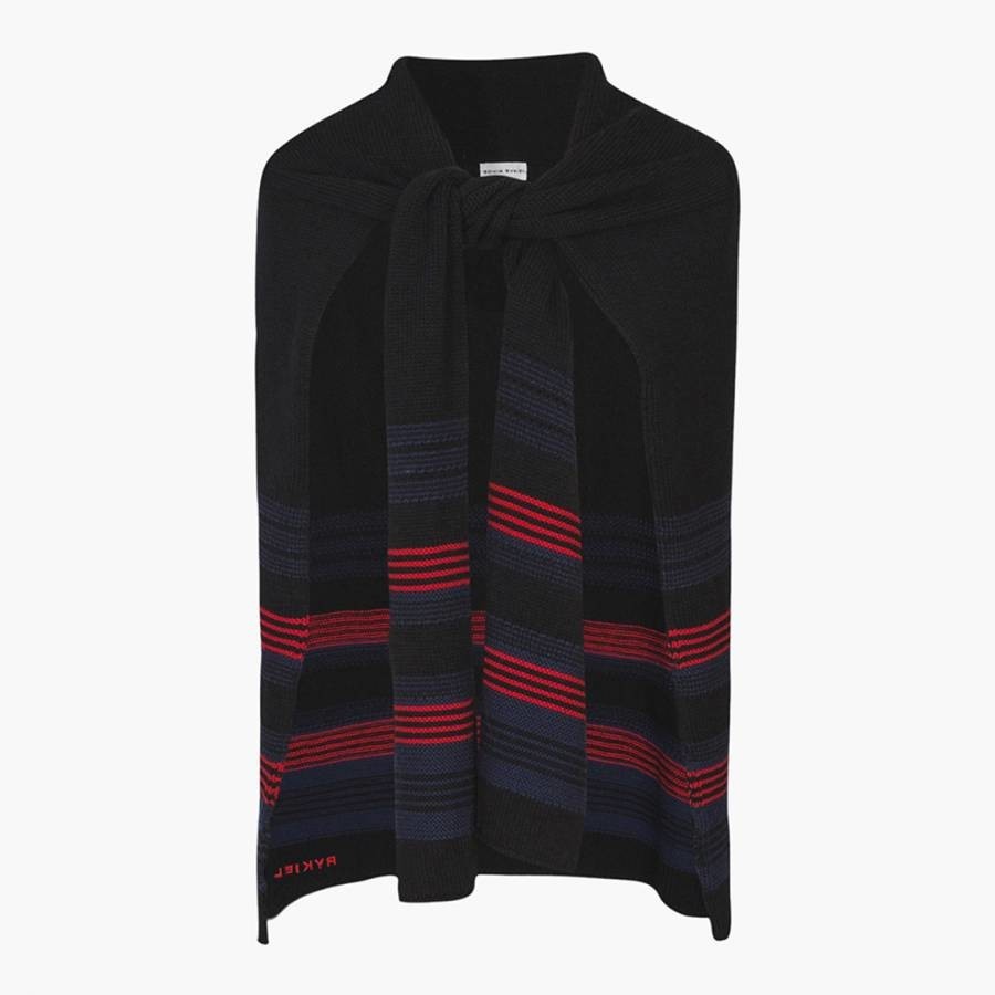 Black Striped Detail Wool Cape Sweater