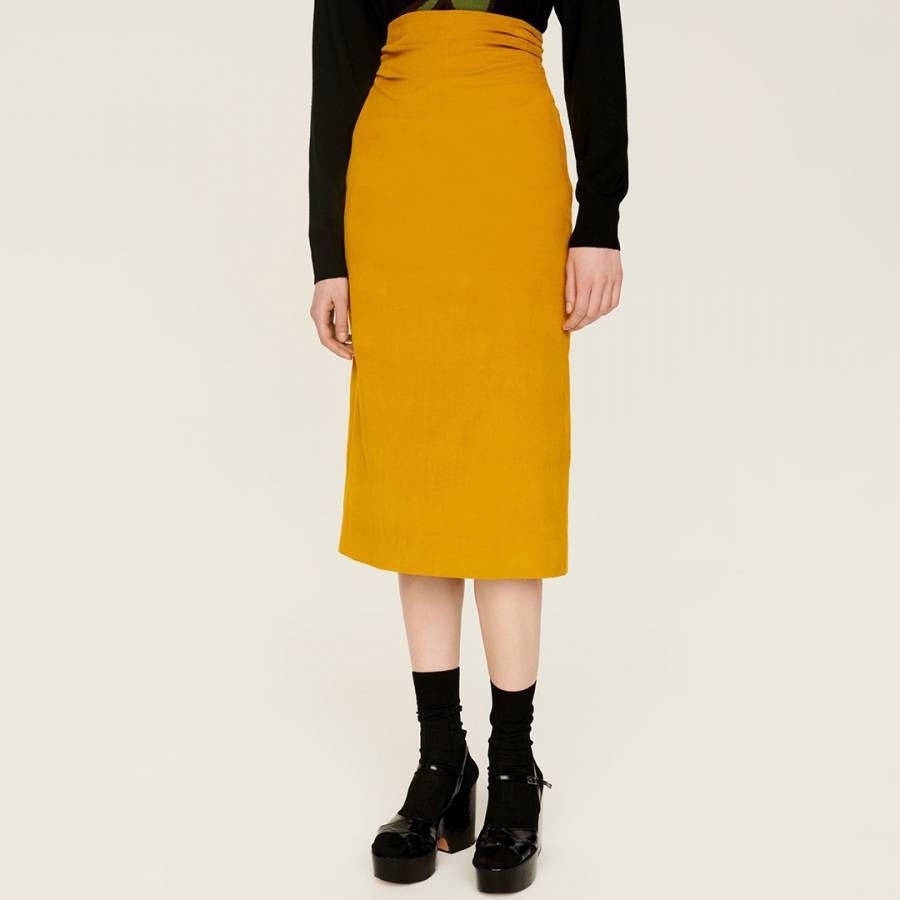 Orange Cotton Midi Skirt