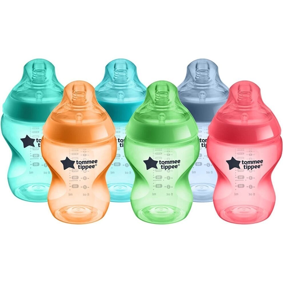 6x Tommee Tippee Fiesta Closer to Nature Baby Bottles 260ml Anti-Colic