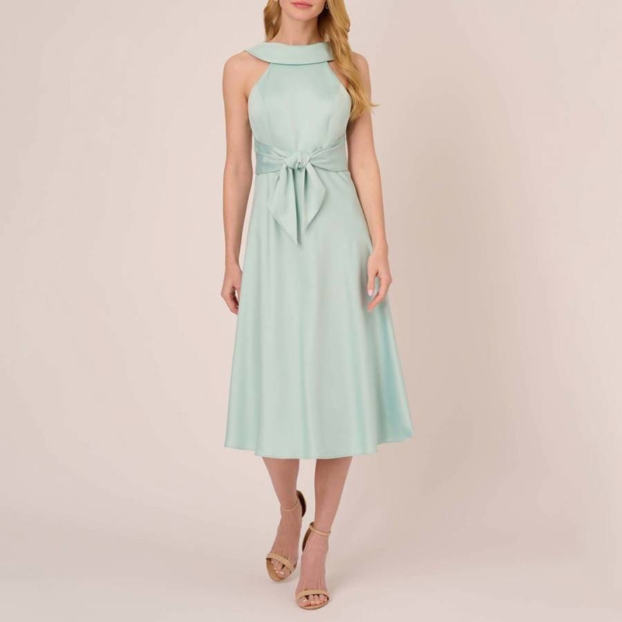 Mint Satin Roll Collar Dress