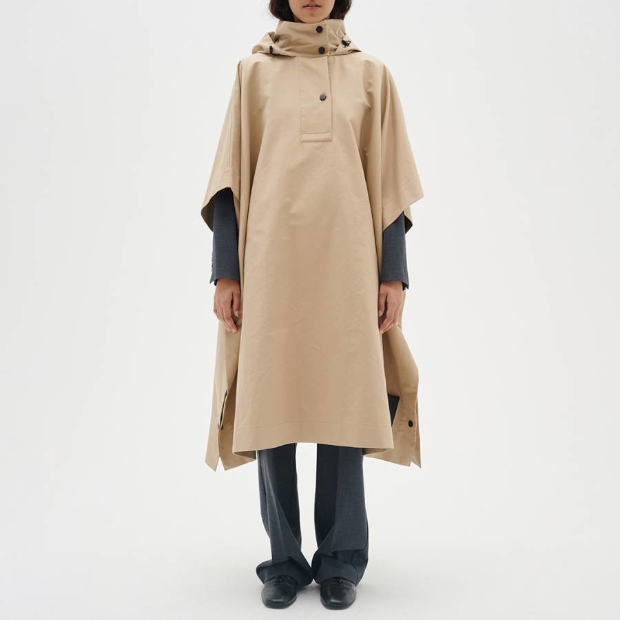 Beige Nawal Hooded Cotton Cape