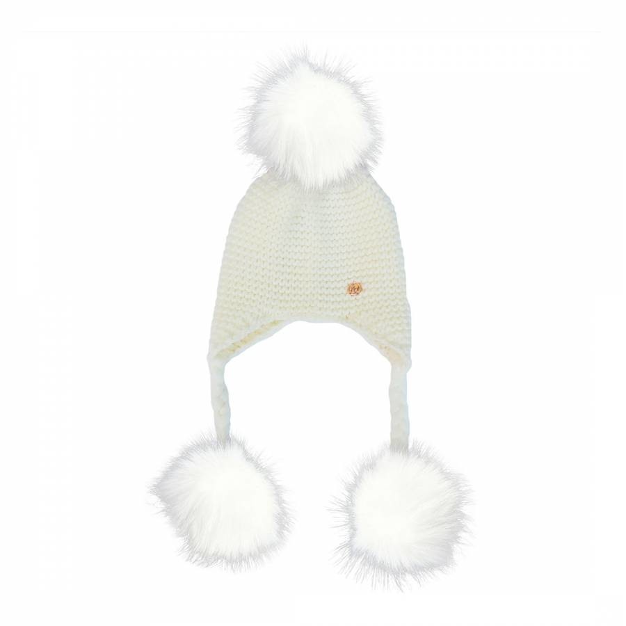 Kids White Hat with White Pom Poms