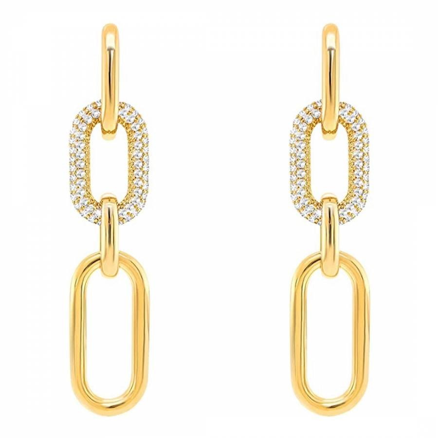 18K Gold Link Pave Modern Earrings