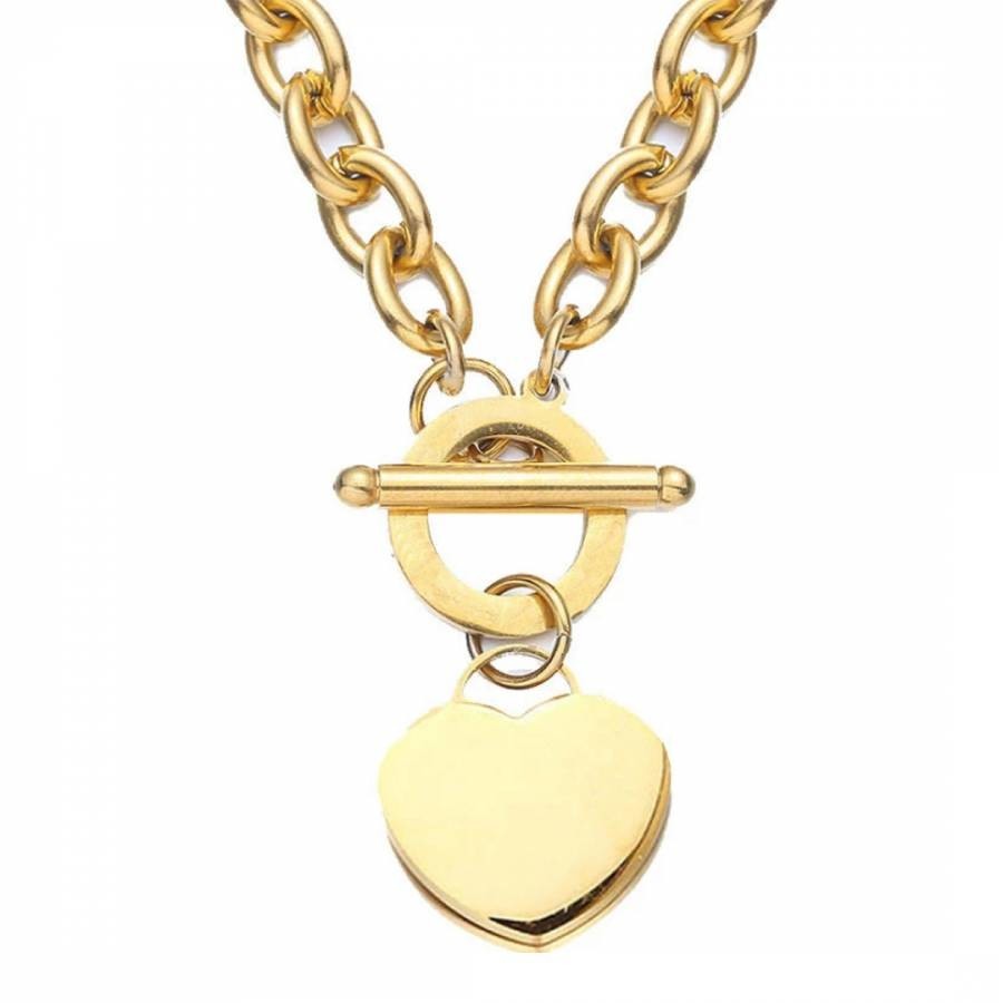 18K Gold Heart Charm Toggle Necklace