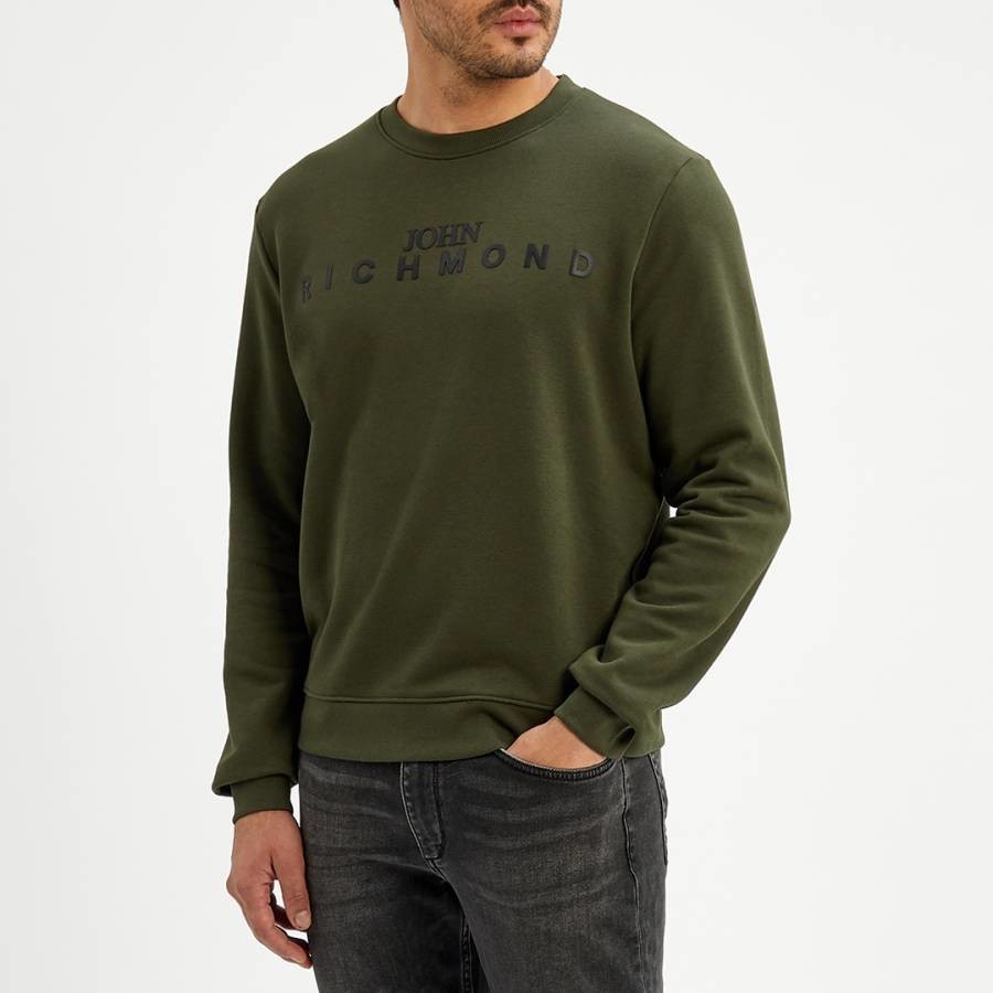 Green Chest Logo Cotton Blend Sweatshirt
