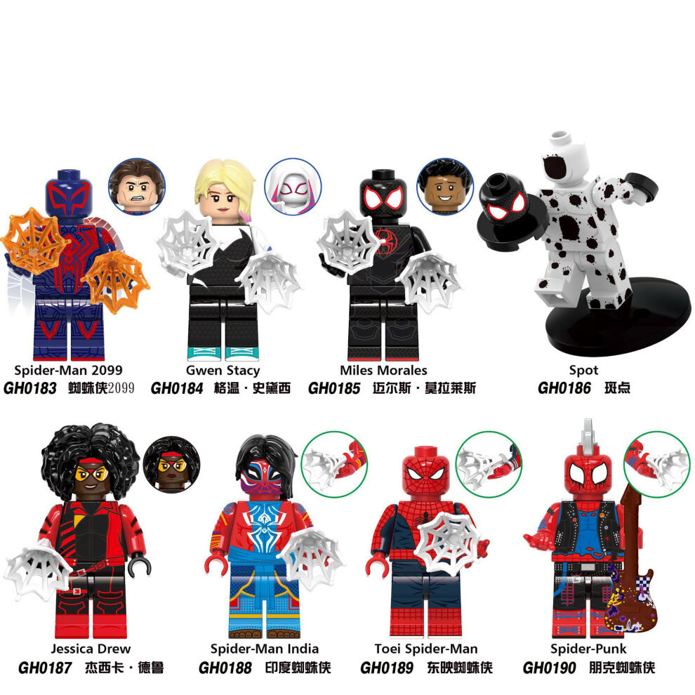 Across the Spider-Verse Minifigures Building Blocks Toy Action Figure Model Blocks 8PCS Spider-Man Fit Lego